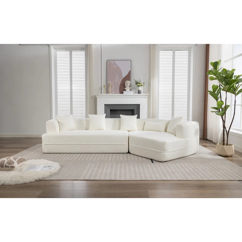 Canapé sectionnel convertible modulaire Boucle blanc cassé
