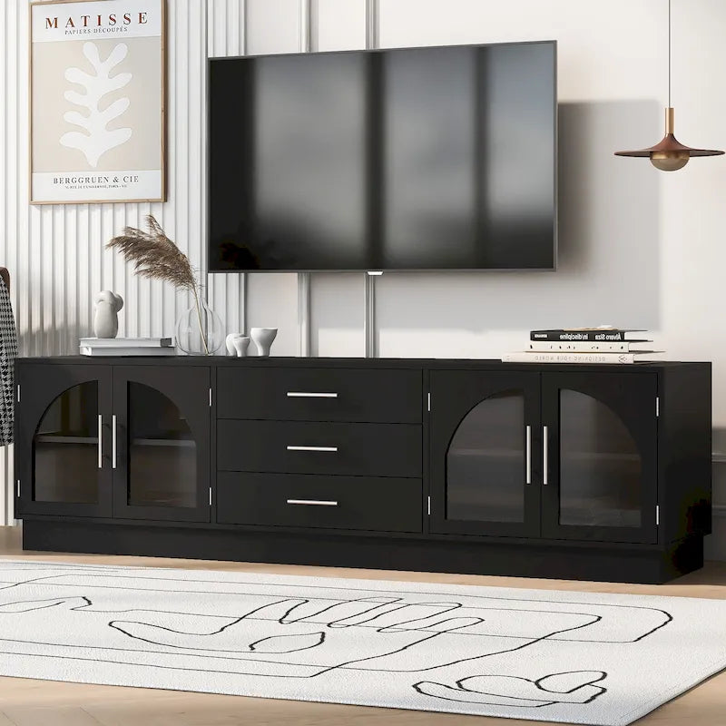 Meuble TV avec étagères réglables et placards de rangement, 175 cm