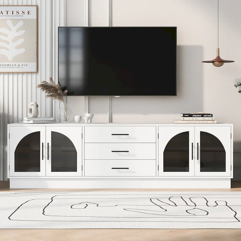 Meuble TV avec étagères réglables et placards de rangement, 175 cm