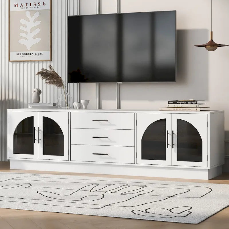 Meuble TV avec étagères réglables et placards de rangement, 175 cm