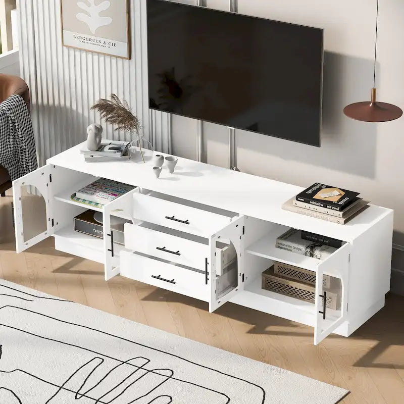 Meuble TV avec étagères réglables et placards de rangement, 175 cm