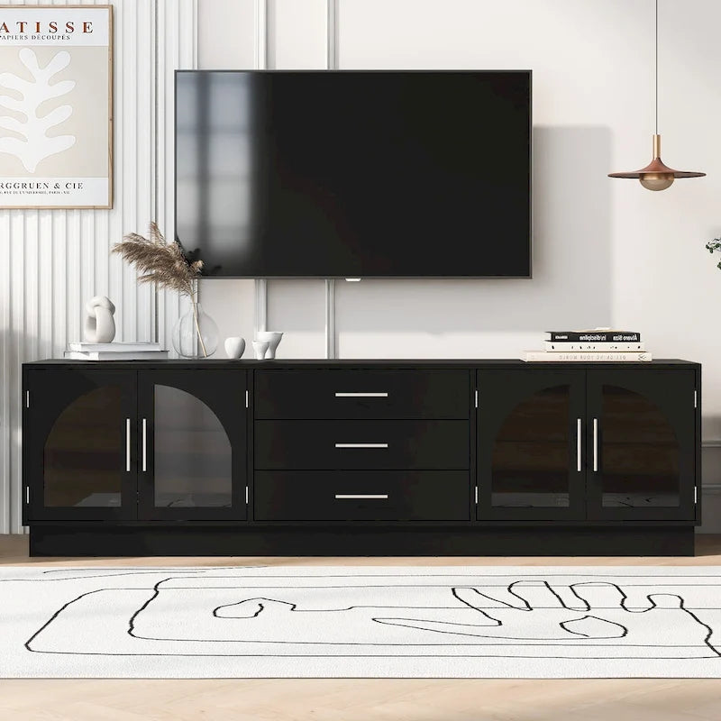 Meuble TV avec étagères réglables et placards de rangement, 175 cm