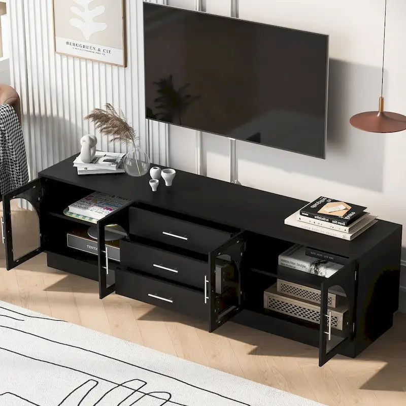Meuble TV avec étagères réglables et placards de rangement, 175 cm