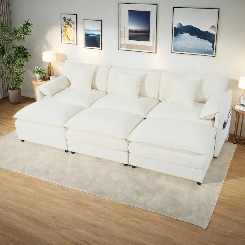 Canapé d'angle modulaire en chenille avec fonction couchage, 278 cm