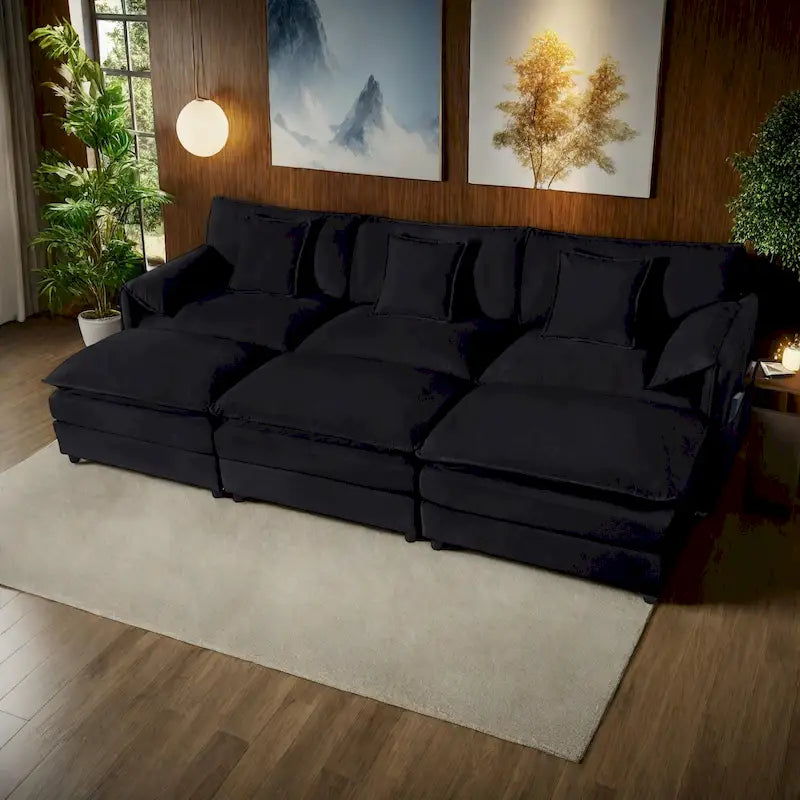 Canapé d'angle modulaire en chenille avec fonction couchage, 278 cm