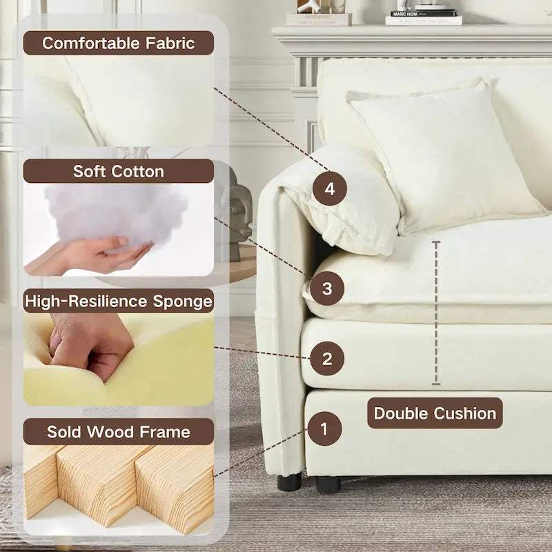 Canapé d'angle modulaire en chenille avec fonction couchage, 278 cm