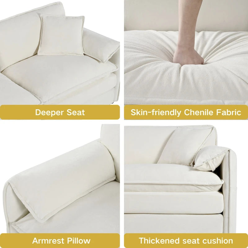 Canapé d'angle modulaire en chenille avec fonction couchage, 278 cm