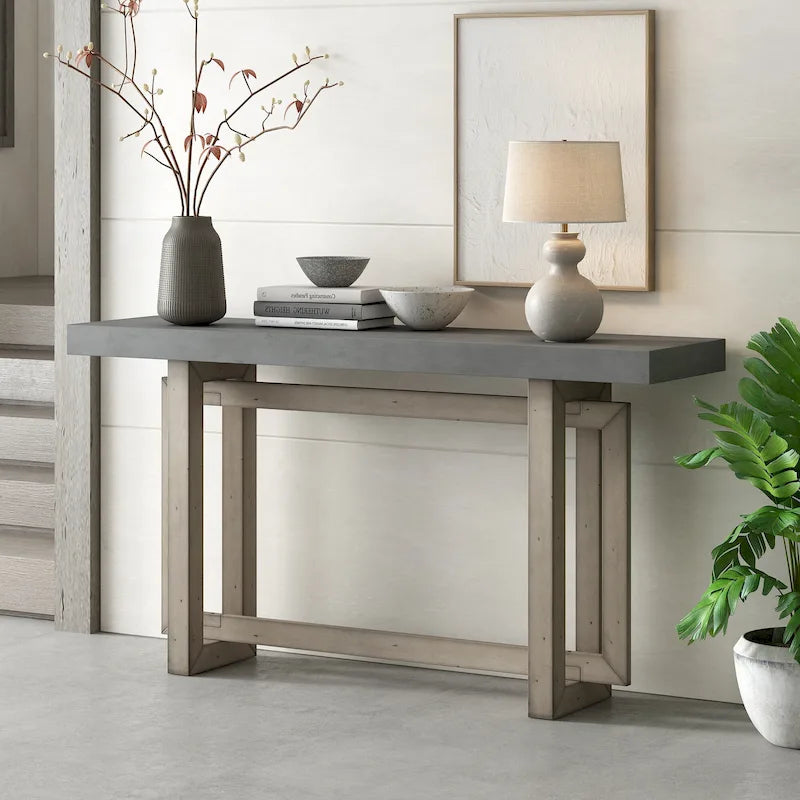 Console contemporaine avec plateau en bois, Table d'entrée extra longue pour entrée, couloir, salon, foyer