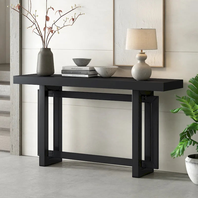 Console contemporaine avec plateau en bois, Table d'entrée extra longue pour entrée, couloir, salon, foyer