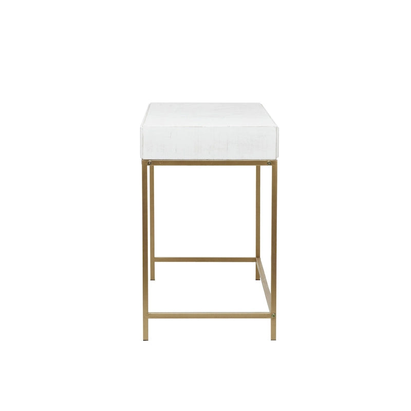 Console avec 2 tiroirs et structure en métal doré, blanc