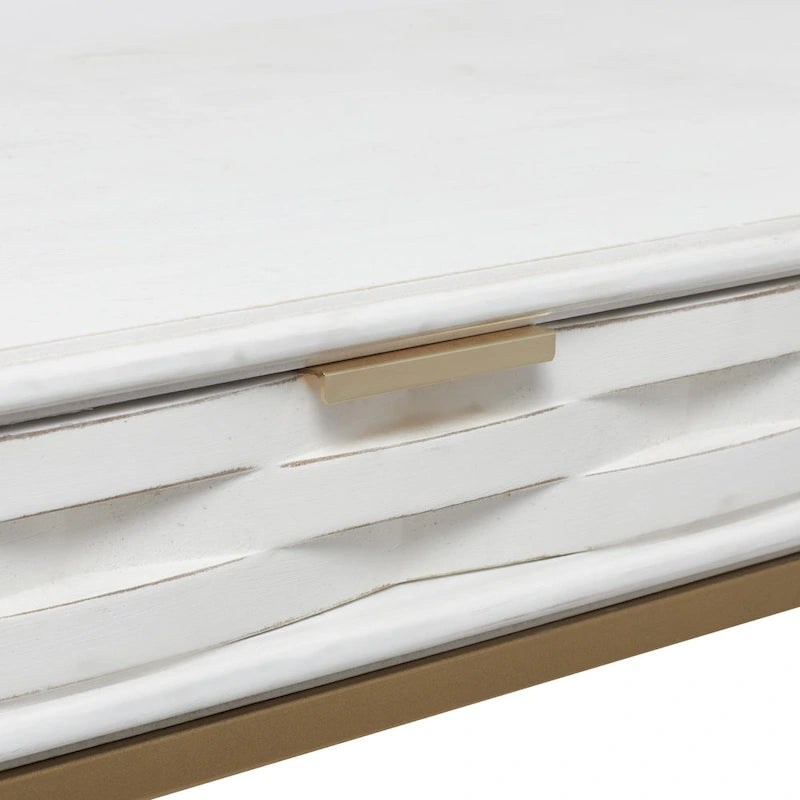 Console avec 2 tiroirs et structure en métal doré, blanc