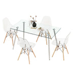 Ensemble de salle à manger 5 pièces avec table rectangulaire en verre et 4 chaises, 130 cm