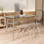 Ensemble de salle à manger 5 pièces avec table rectangulaire en verre et 4 chaises, 130 cm