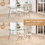 Ensemble de salle à manger 5 pièces avec table rectangulaire en verre et 4 chaises, 130 cm