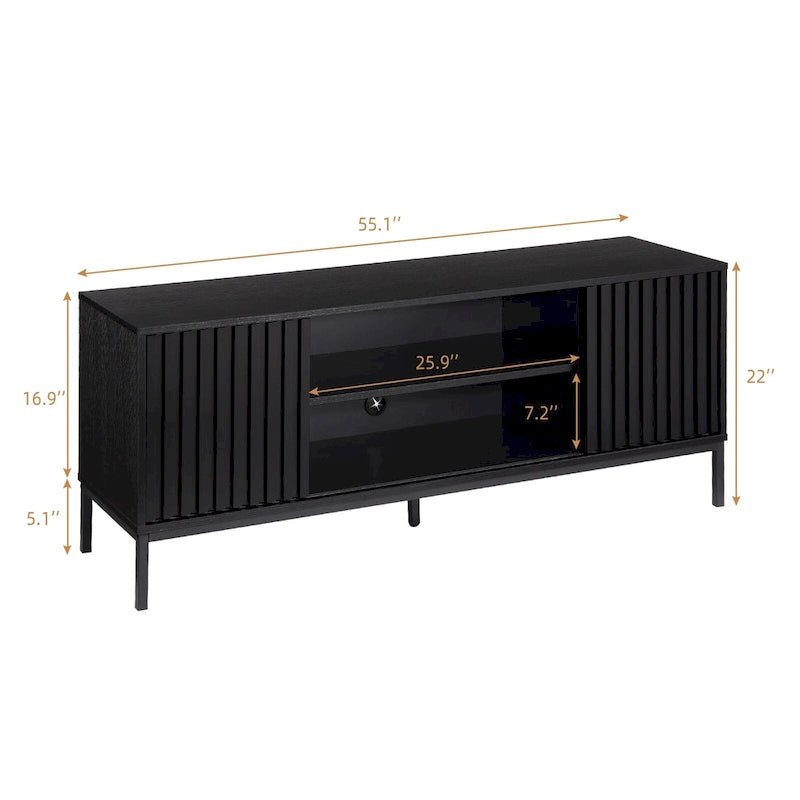 Meuble TV de style moderne du milieu du siècle avec rangement, 140 cm, convient aux téléviseurs jusqu'à 165 cm