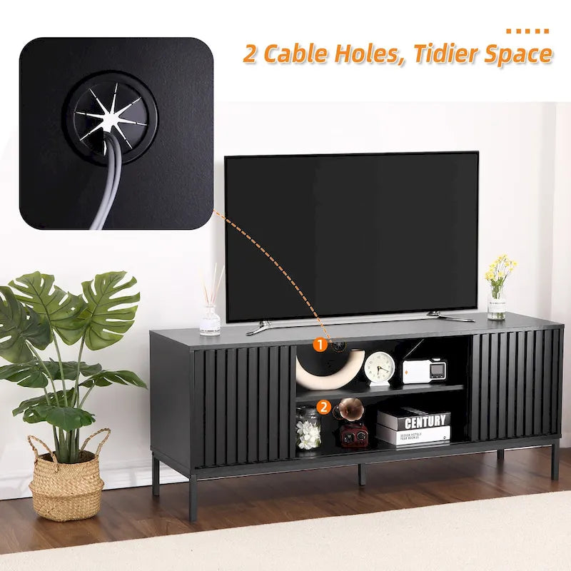Meuble TV de style moderne du milieu du siècle avec rangement, 140 cm, convient aux téléviseurs jusqu'à 165 cm