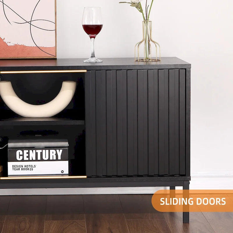 Meuble TV de style moderne du milieu du siècle avec rangement, 140 cm, convient aux téléviseurs jusqu'à 165 cm