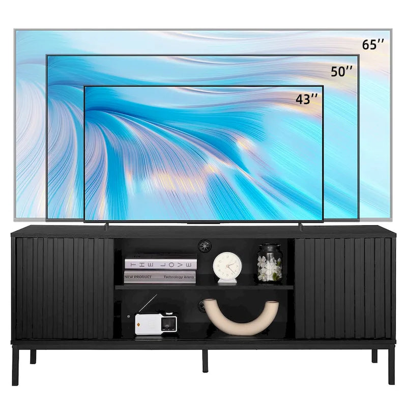 Meuble TV de style moderne du milieu du siècle avec rangement, 140 cm, convient aux téléviseurs jusqu'à 165 cm