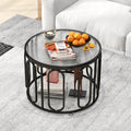 Table basse ronde à 2 niveaux avec supports pivotants et plateau en verre cannelé, 24 pouces
