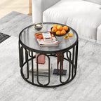 Table basse ronde à 2 niveaux avec supports pivotants et plateau en verre cannelé, 24 pouces