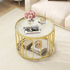 Table basse ronde à 2 niveaux avec supports pivotants et plateau en verre cannelé, 24 pouces