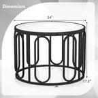 Table basse ronde à 2 niveaux avec supports pivotants et plateau en verre cannelé, 24 pouces