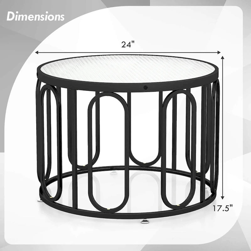 Table basse ronde à 2 niveaux avec supports pivotants et plateau en verre cannelé, 24 pouces