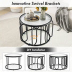 Table basse ronde à 2 niveaux avec supports pivotants et plateau en verre cannelé, 24 pouces