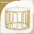 Table basse ronde à 2 niveaux avec supports pivotants et plateau en verre cannelé, 24 pouces