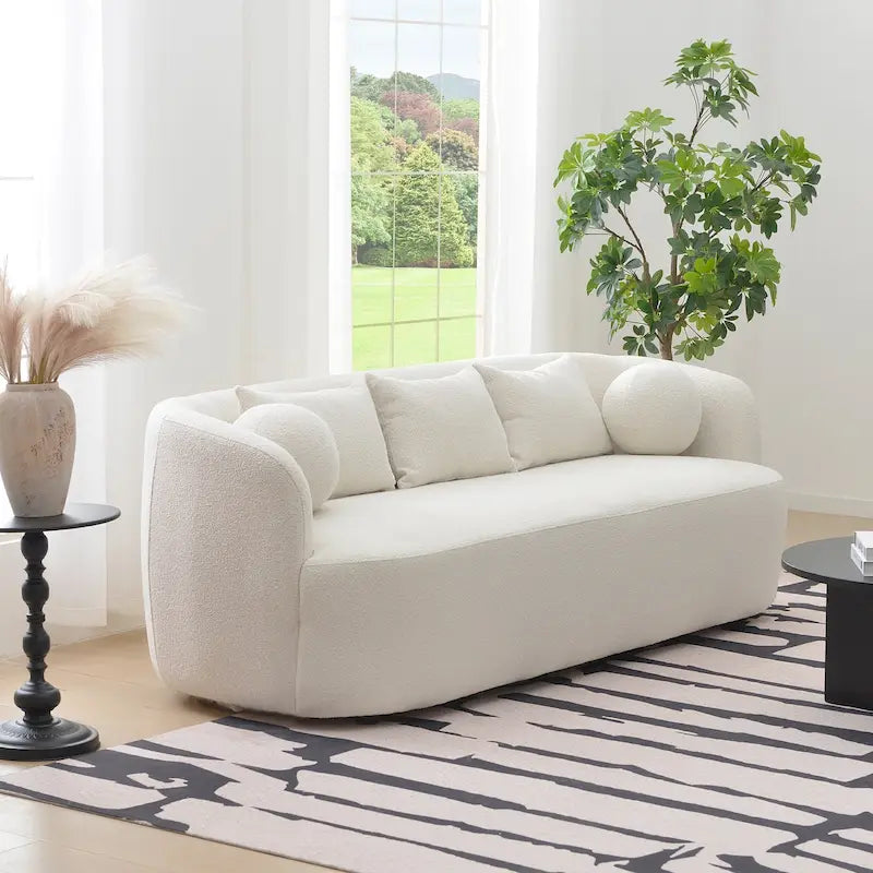 Canapé 3 places en tissu bouclé avec 5 coussins, 216 cm