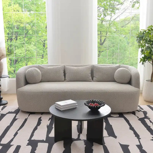 Canapé 3 places en tissu bouclé avec 5 coussins, 216 cm