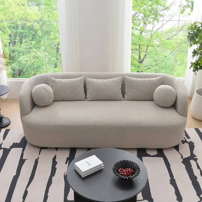Canapé 3 places en tissu bouclé avec 5 coussins, 216 cm