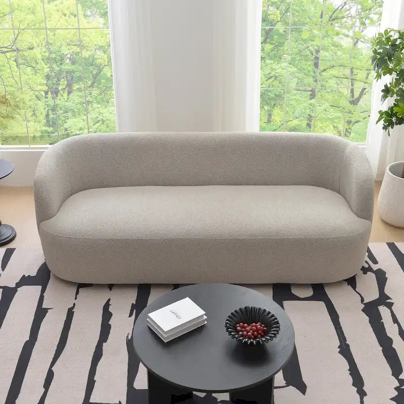 Canapé 3 places en tissu bouclé avec 5 coussins, 216 cm