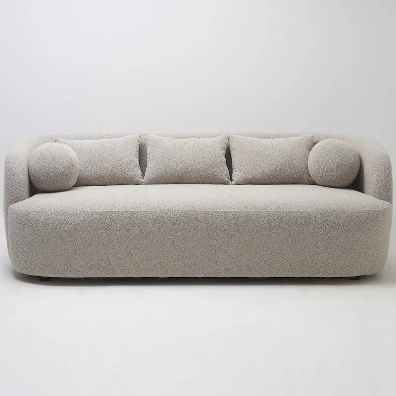 Canapé 3 places en tissu bouclé avec 5 coussins, 216 cm