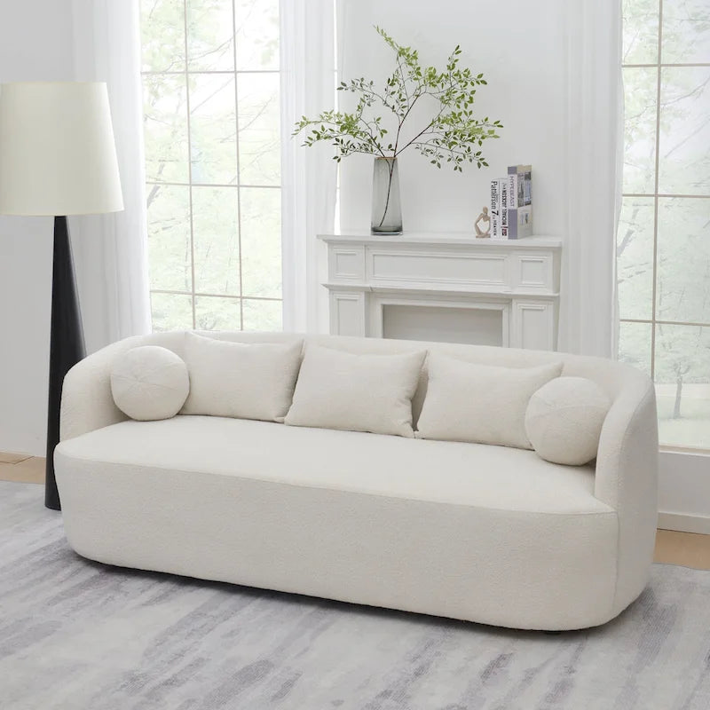 Canapé 3 places en tissu bouclé avec 5 coussins, 216 cm