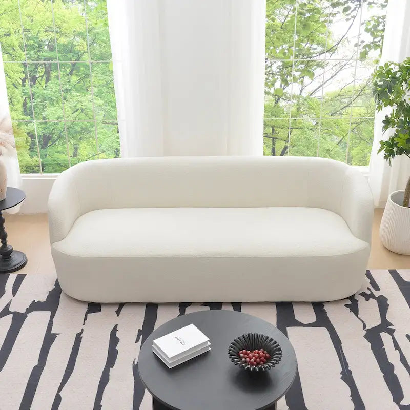 Canapé 3 places en tissu bouclé avec 5 coussins, 216 cm