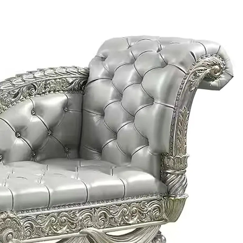 Chaise longue en similicuir beige avec cadre en bois couleur champagne, 82 pouces
