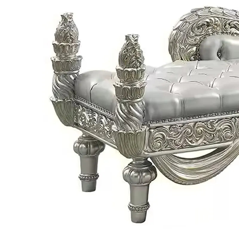 Chaise longue en similicuir beige avec cadre en bois couleur champagne, 82 pouces