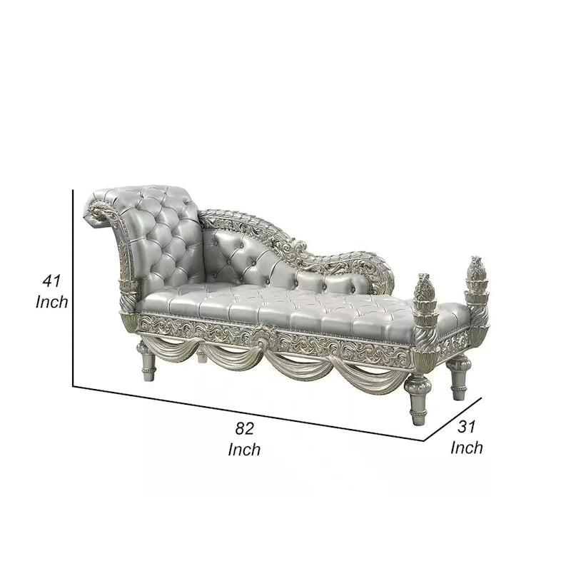 Chaise longue en similicuir beige avec cadre en bois couleur champagne, 82 pouces