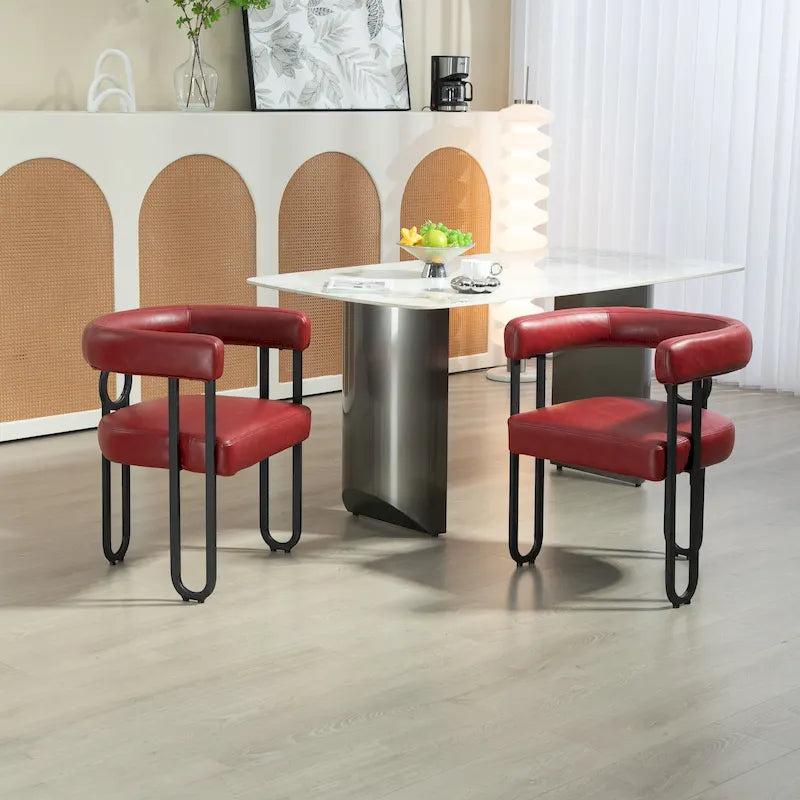 Lot de 2 chaises de salle à manger en cuir PU avec dossier rond et pieds en métal