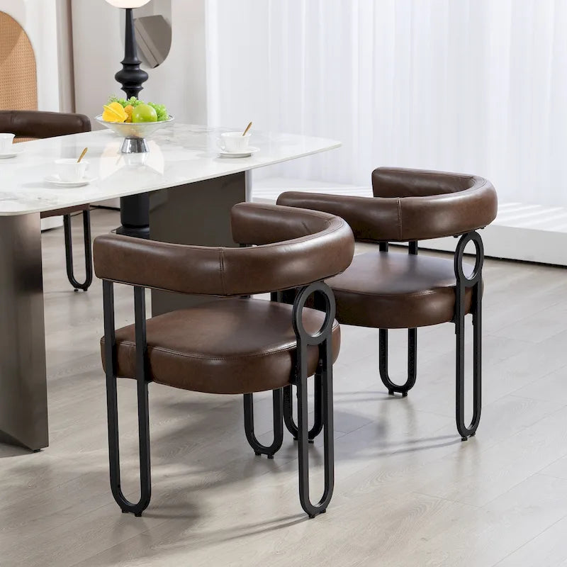Lot de 2 chaises de salle à manger en cuir PU avec dossier rond et pieds en métal