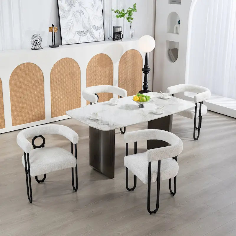 Lot de 2 chaises de salle à manger en cuir PU avec dossier rond et pieds en métal