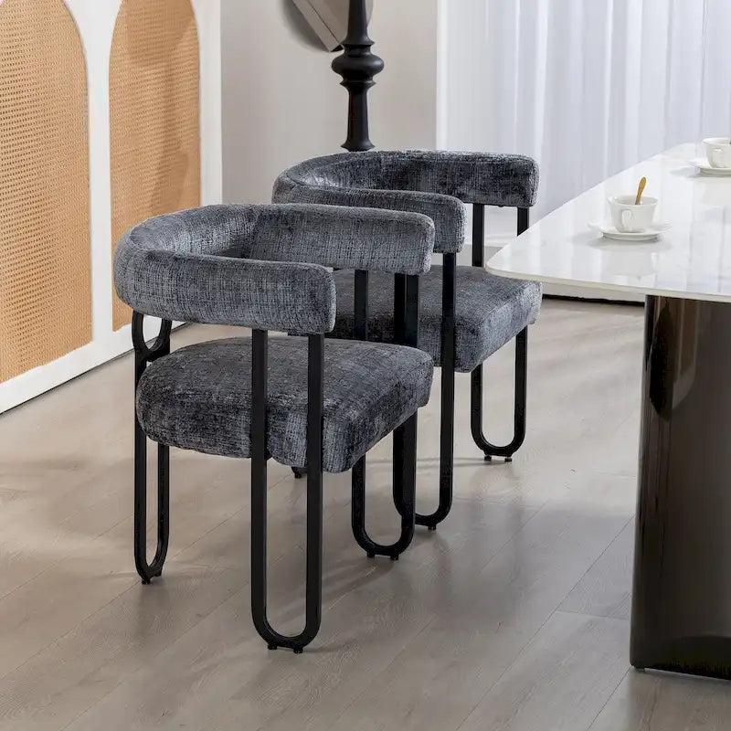 Lot de 2 chaises de salle à manger en cuir PU avec dossier rond et pieds en métal