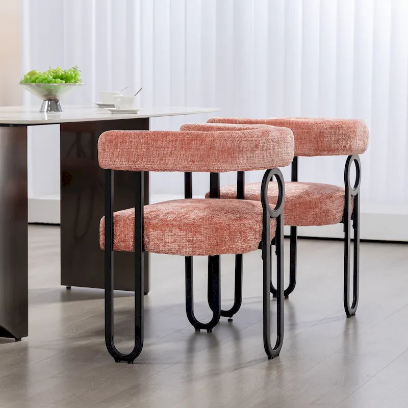 Lot de 2 chaises de salle à manger en cuir PU avec dossier rond et pieds en métal