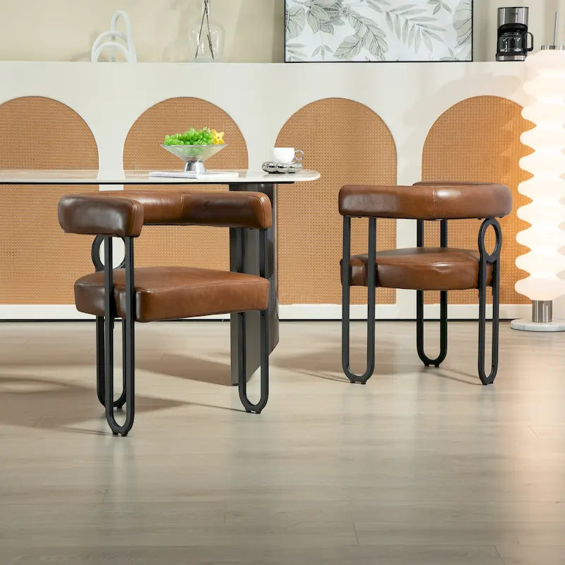 Lot de 2 chaises de salle à manger en cuir PU avec dossier rond et pieds en métal
