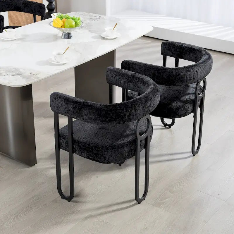 Lot de 2 chaises de salle à manger en cuir PU avec dossier rond et pieds en métal