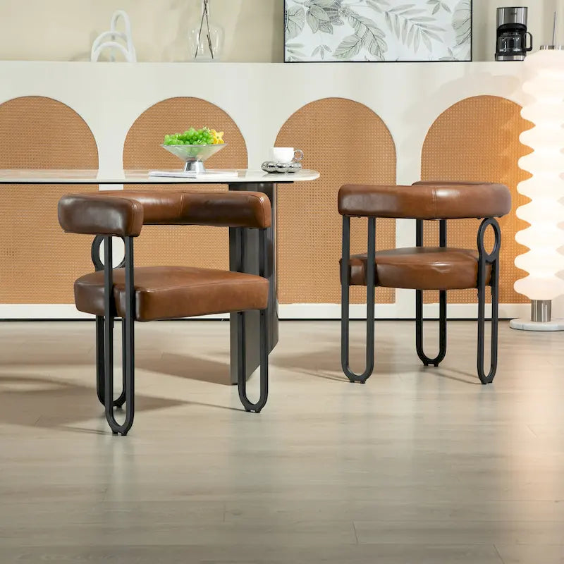 2 PCS PU Leather Upholstered Dining Chair Set wMetal Legs