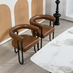 Lot de 2 chaises de salle à manger en cuir PU avec dossier rond et pieds en métal