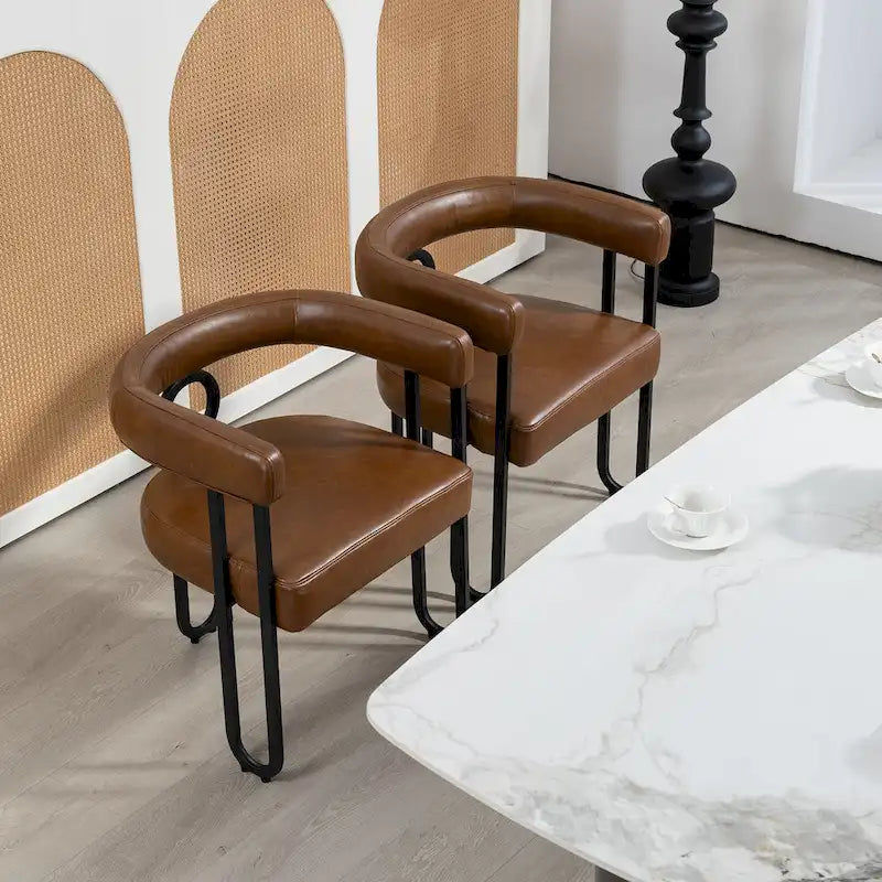 Lot de 2 chaises de salle à manger en cuir PU avec dossier rond et pieds en métal