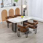 Lot de 2 chaises de salle à manger en cuir PU avec dossier rond et pieds en métal